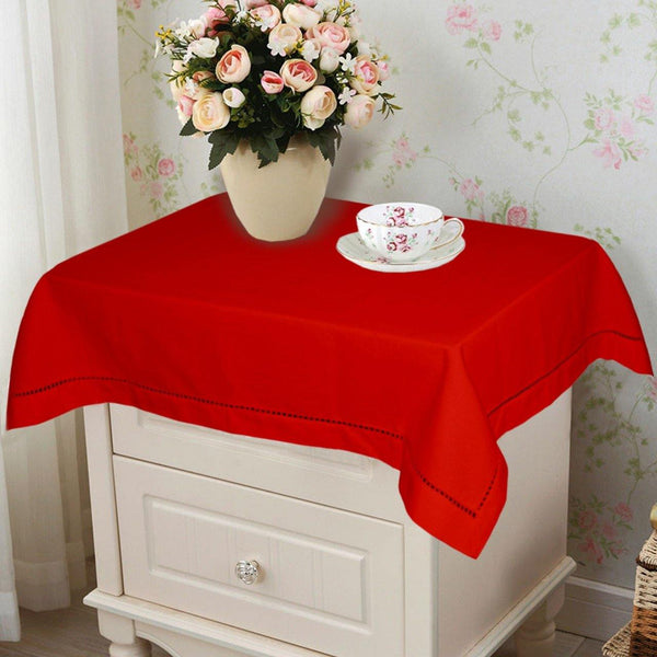 Lushomes Red Premium Side Cotton Table Cloth with Ladder Lace (Size 100 x 100 cms, Single Pc) - Lushomes