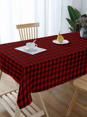 Lushomes Buffalo Checks Red & Black Plaid Dining Table Cover Cloth, table cloth for 6 seater dining table, table cover 6 seater (Size 60 x 84 inches, 6 Seater Table Cloth)