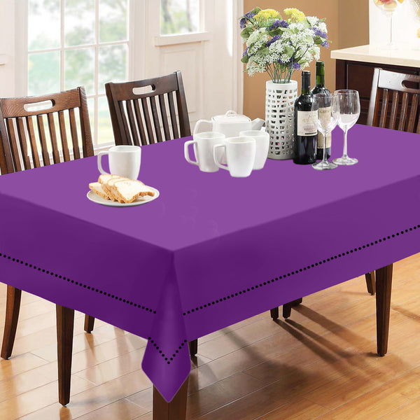Lushomes Purple Holestitch Cotton 8 Seater Dining Table Cover Cloth Linen (Pack of 1, 108 x 60 inches)