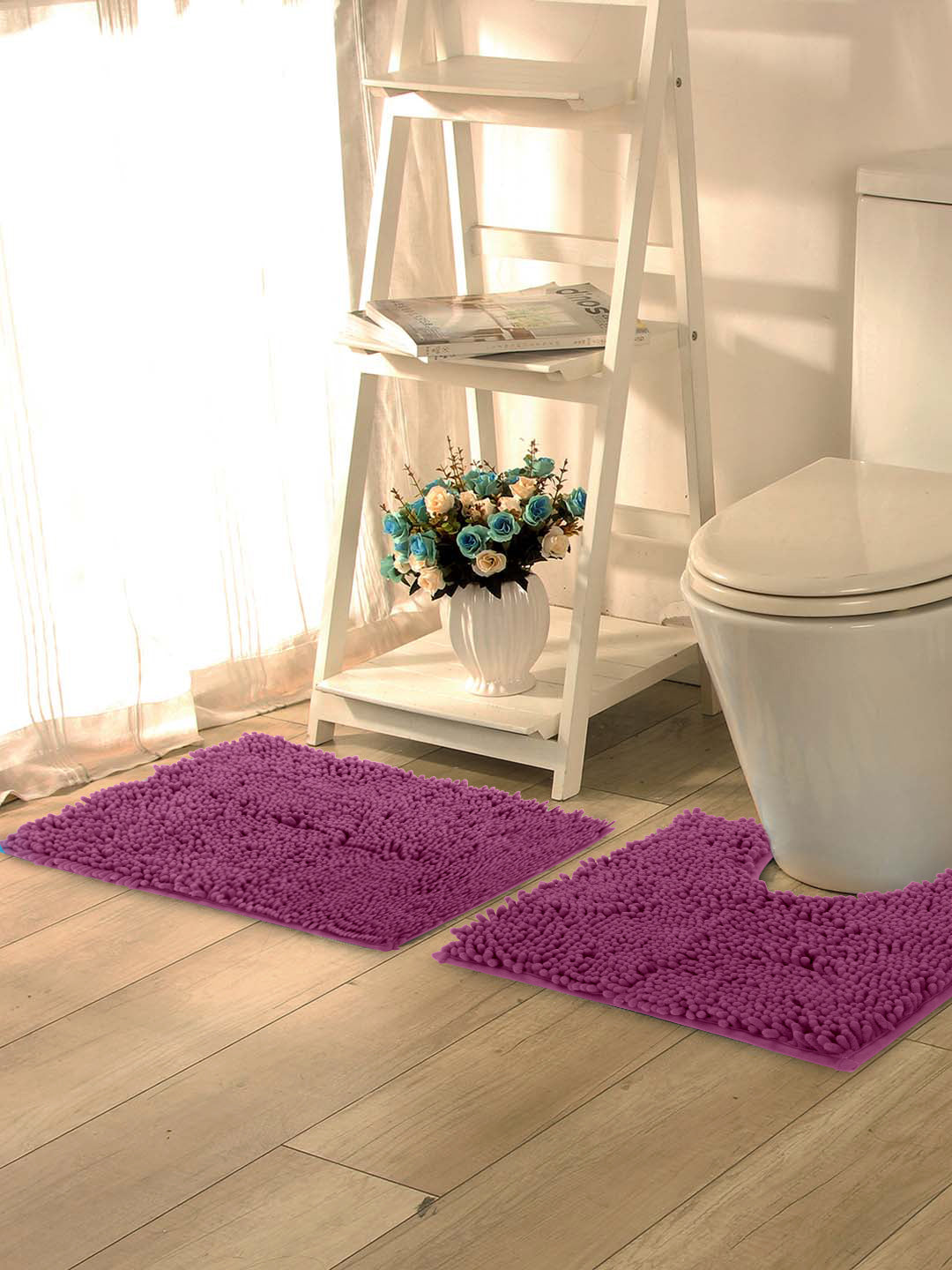 Lushomes Bathroom Mat, 2200 GSM Floor Mat with High Pile Microfiber, anti skid mat  with Contour footmat Anti Slip  (Bathmat Size 20 x 30 Inch, Contour Size 18 x 20 Inch, Single Pc, Purple)
