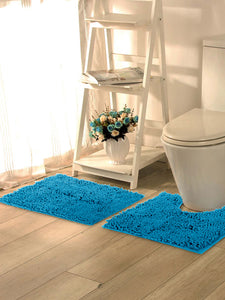 Lushomes Bathroom Mat, 2200 GSM Floor Mat with High Pile Microfiber, anti skid mat  with Contour footmat Anti Slip  (Bathmat Size 20 x 30 Inch, Contour Size 18 x 20 Inch, Single Pc, Blue)