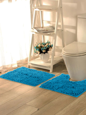 Lushomes Bathroom Mat, 2200 GSM Floor Mat with High Pile Microfiber, anti skid mat  with Contour footmat Anti Slip  (Bathmat Size 20 x 30 Inch, Contour Size 18 x 20 Inch, Single Pc, Blue)