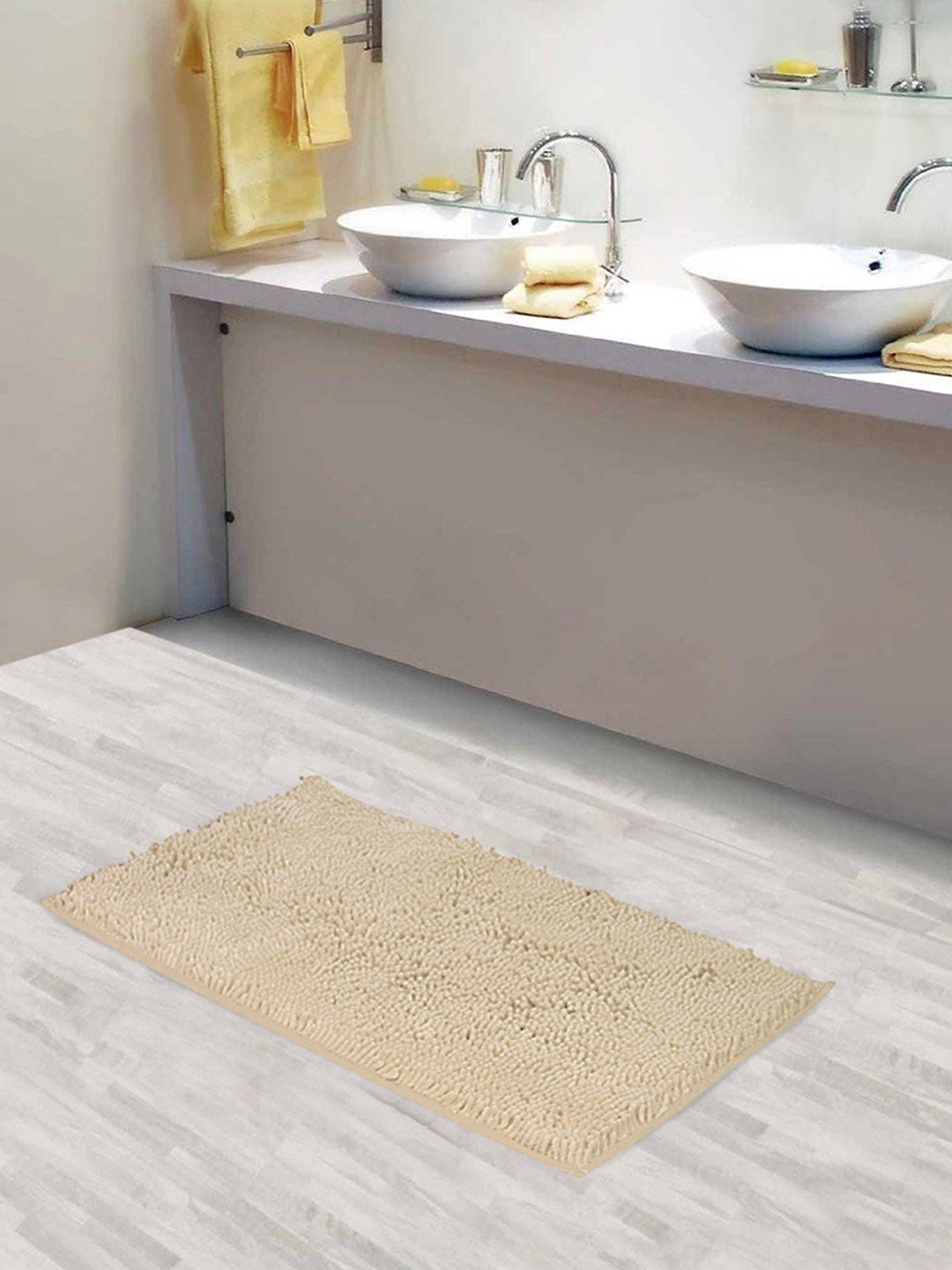 Lushomes Bathroom Mat, 2200 GSM Floor, bath mat Mat with High Pile Microfiber, anti skid mat for bathroom Floor, bath mat Non Slip Anti Slip, Premium Quality (12 x 18 Inch, Single Pc, Ivory)