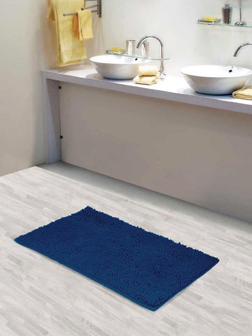 Lushomes bathroom mat, anti slip mat for bathroom floor, 1200 GSM Floor Mat with High Pile Microfiber, door mats for bathroom, kitchen mat(16 x 24 Inch, Single Pc, Navy Blue)