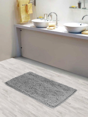 Lushomes Bathroom Mat, 1800 GSM Floor Mat with High Pile Microfiber, anti skid mat for bathroom floor, bath mat, door mats for bathroom, kitchen mat, mats (16 x 24 Inch, Single Pc, Grey)