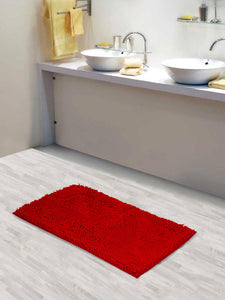 Lushomes Bathroom Mat, floor mats for home, anti slip mat, non slip mat, 1800 GSM Floor Mat with High Pile Microfiber, anti skid mat for bathroom floor (12 x 18 Inch, Single Pc, Red)