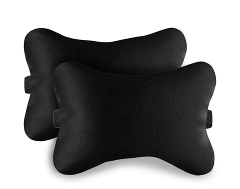 Lushomes Car Pillows In colour Black, Cushion For All Cars, Premium Designer Faux Leather Lumbar, Back and Headrest Support for Car Seat in PU Leather, Size 17x27 cms, Black (6x10 Inches, Pack of 2)