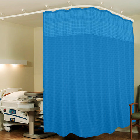Hospital Partition Curtains, Clinic Curtains Size 16 FT W x 7 ft H, Channel Curtains with Net Fabric, 100% polyester 32 Rustfree Metal Eyelets 32 Plastic Hook, Dark Blue,  Box   (16x7 FT, Pk of 1)