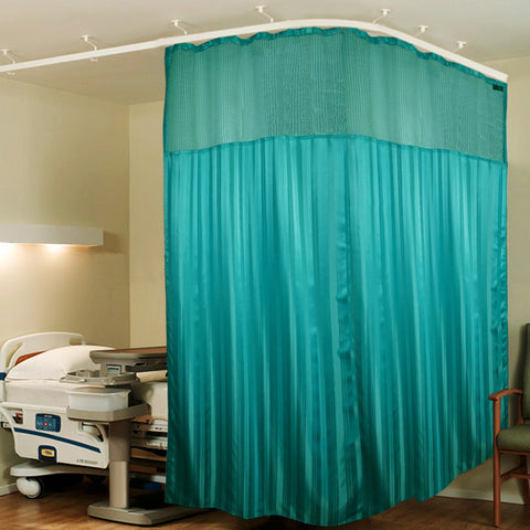 Hospital Partition Curtains, Clinic Curtains Size 9 FT W x 7 ft H, Channel Curtains with Net Fabric, 100% polyester 18 Rustfree Metal Eyelets 18 Plastic Hook, Dark Blue, Stripes  (9x7 FT, Pk of 1)
