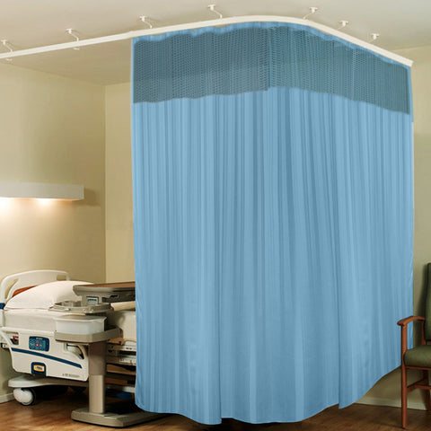 Hospital Partition Curtains, Clinic Curtains Size 9 FT W x 7 ft H, Channel Curtains with Net Fabric, 100% polyester 18 Rustfree Metal Eyelets 18 Plastic Hook, Dark Blue, Stripes  (9x7 FT, Pk of 1)