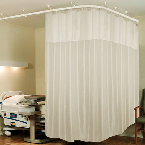 Hospital Partition Curtains, Clinic Curtains Size 9 FT W x 7 ft H, Channel Curtains with Net Fabric, 100% polyester 18 Rustfree Metal Eyelets 18 Plastic Hook, Cream , Zig Zag Design (9x7 FT, Pk of 1)