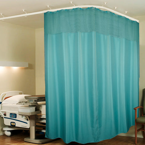Hospital Partition Curtains, Clinic Curtains Size 9 FT W x 7 ft H, Channel Curtains with Net Fabric, 100% polyester 18 Rustfree Metal Eyelets 18 Plastic Hook, Dark Green, Zig Zag  (9x7 FT, Pk of 1)
