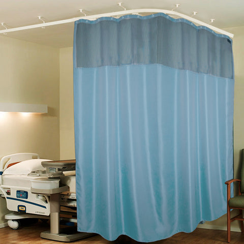 Hospital Partition Curtains, Clinic Curtains Size 15 FT W x 7 ft H, Channel Curtains with Net Fabric, 100% polyester 30 Rustfree Metal Eyelets 30 Plastic Hook, Sky Blue, Zig Zag  (15x7 FT, Pk of 1)