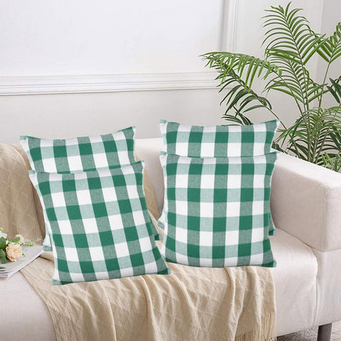 Lushomes Square Cushion Cover, Cotton Sofa Pillow Cover set of 4, 20x20 Inch, Big Checks, Green and White Checks, Pillow Cushions Covers (Pack of 4, 50x50 Cms)