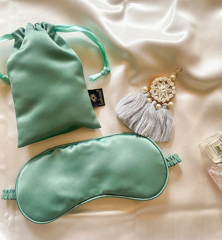 Plain Mint Green Satin Eyemask with piping & fabric covered elastic, eye mask for sleeping, sleeping mask, sleep mask, blindfold, eye cover (Pk of 2 - 1pc of eyemask + 1 pc pouch) -