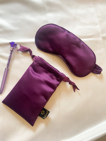 Lushomes Eye Mask for Sleeping, Plain Purple Satin Mulburry Silk Eyemask with piping & fabric covered elastic with Pouch for women, for Men, Blindfold, Meditation Accessories (1pc eyemask + 1 pouch)