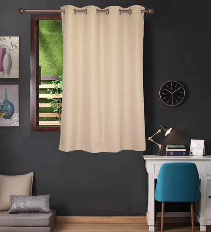 Lushomes Beige Water Repellent Frankfurt Matty Curtain with 8 metal eyelets & tie back for Window (Single pc pack) - Lushomes