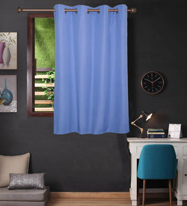 Lushomes Dusky Blue Water Repellent Frankfurt Matty Curtain with 8 metal eyelets & tie back for Window (Single pc pack) - Lushomes