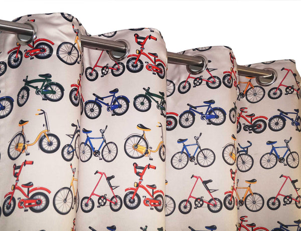 Lushomes Uber Digital Kid's Bicycles Printed Polyester Blend 54x84-inch Door Curtains with 8 Metal Eyelets (Multicolour) - Lushomes