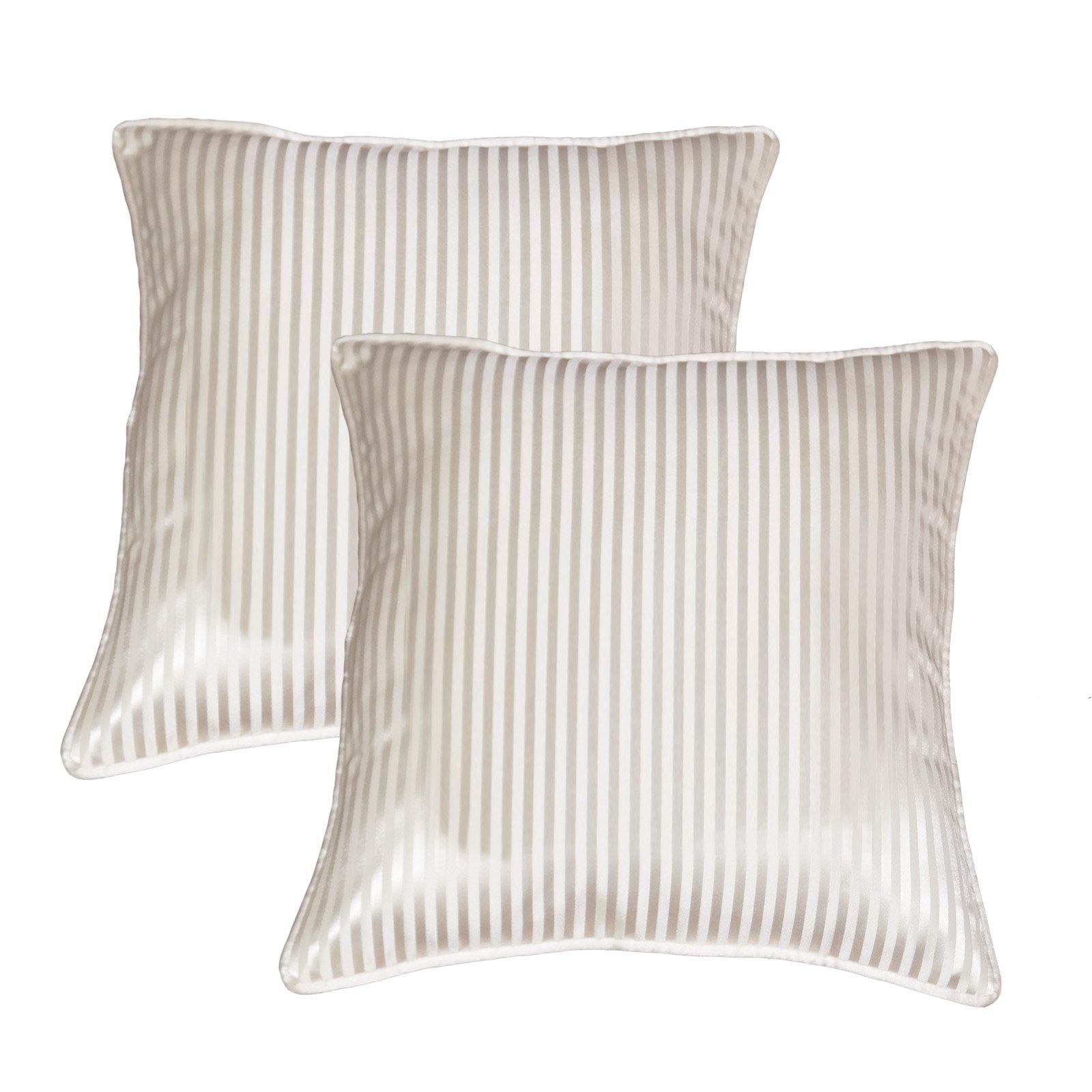 Lushomes cream contemporary stripped cushion cover with plain piping, 16 x 16‰۝(Pack of 2) Torantina Collection - Lushomes