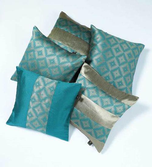 Lushomes Jacquard Blue & Gold 2 Cushion Cover set for any celebration.(Pack of 5, 40 x 40 cms) - Lushomes