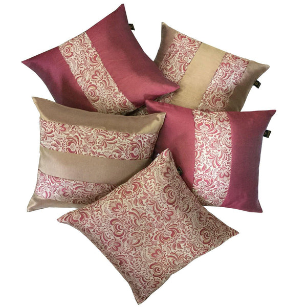 Lushomes Jacquard Pink Design 5 Cushion Cover set for any celebration.(Pack of 5, 40 x 40 cms) - Lushomes