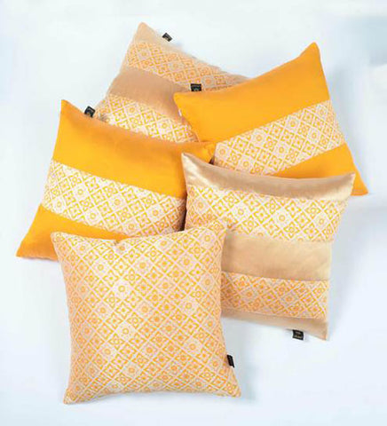 Lushomes Jacquard Campanula Orange Design 1 Cushion Cover Set, sofa pillow cover set of 5, cushion covers 16 inch x 16 inch, boho cushion covers   (Pack of 5, 16 x 16 inches)
