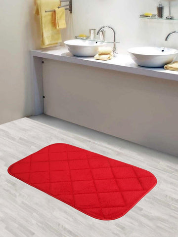 Lushomes bathroom mat, Red Anti Slip Memory Foam bathmat, door mats for bathroom, anti slip mat, kitchen mat, mats, anti skid mat for bathroom floor (Bathmat 12 x 20 inches, Single pc)