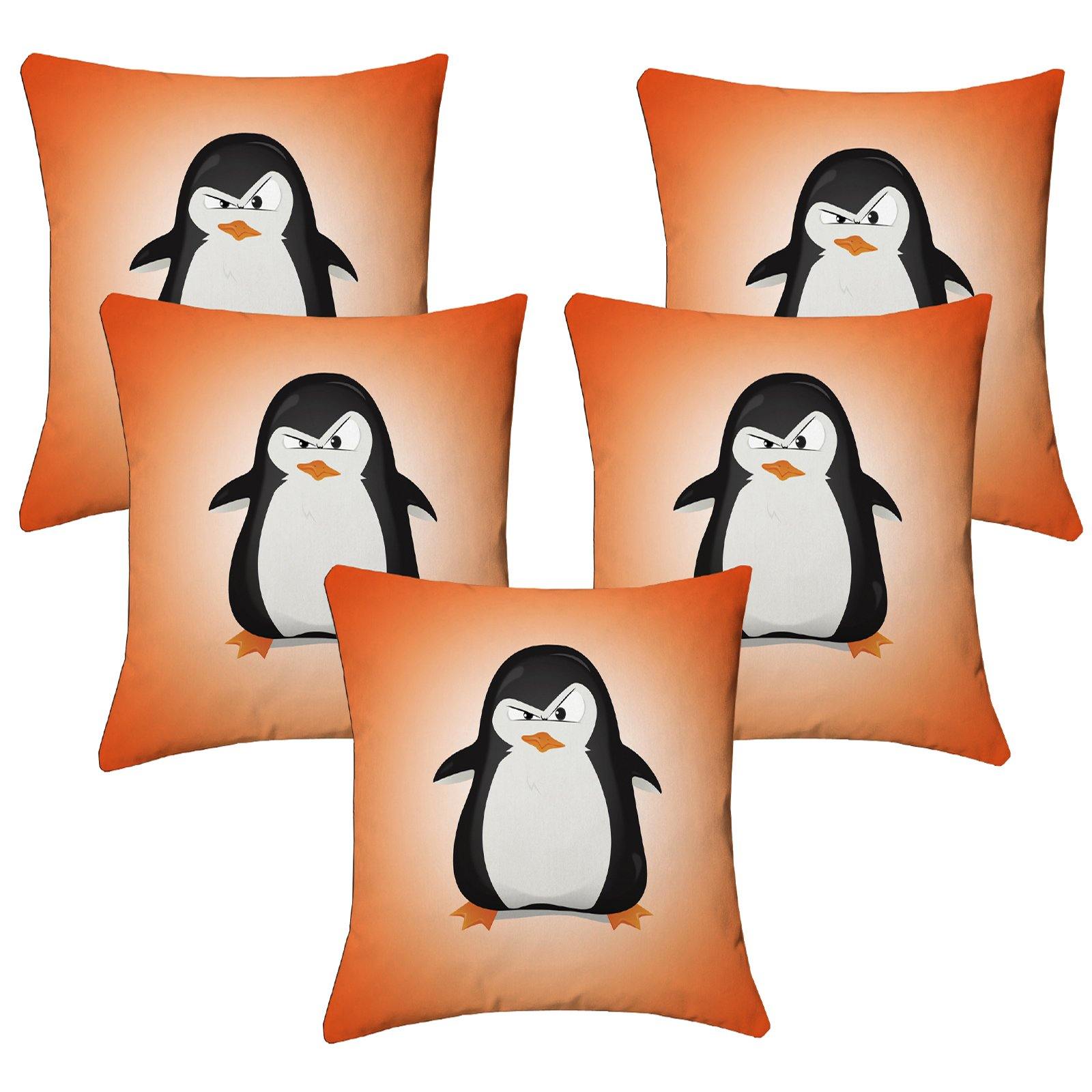 Lushomes Kids Digital Print Pingu Cushion Covers (Pack of 5) - Lushomes