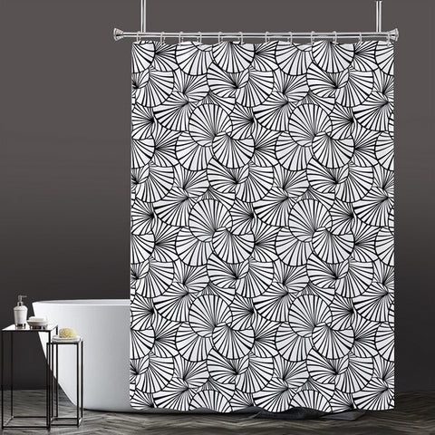 Lushomes Bathroom Shower Curtain with 12 Hooks & Eyelets, Printed Lotus Leaf Bathtub Curtain, Non-PVC, Water-repellent bathroom Accessories, Black/White,  6 Ft H x 6.5 FT W (72 x 80 Inch, 1 Pc)