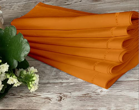 Lushomes Table Napkins, Orange Dinner Napkins Folding with Hole Stitch for Homes Restaurant, Bar, Cafe, Or Events, Kitchen Napkins Cotton, For Dining Tables (Pack of 12, 17 inch x 17 inch)
