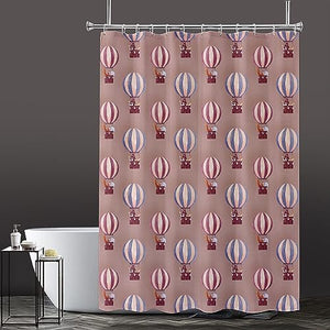 Lushomes shower curtain, Pink Air Balloon Kids Printed, Polyester waterproof 6x6.5 ft with hooks, non-PVC, Non-Plastic Balcony for Rain, 12 eyelet & 12 Hooks (6 ft W x 6.5 Ft H, Pk of1)