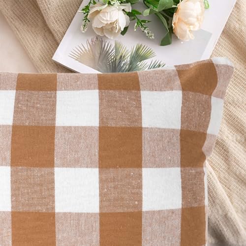 Lushomes Square Cushion Cover, Cotton Sofa Pillow Cover set of 4, 18x18 Inch, Big Checks, Beige and White Checks, Pillow Cushions Covers (Pack of 4, 45x45 Cms)