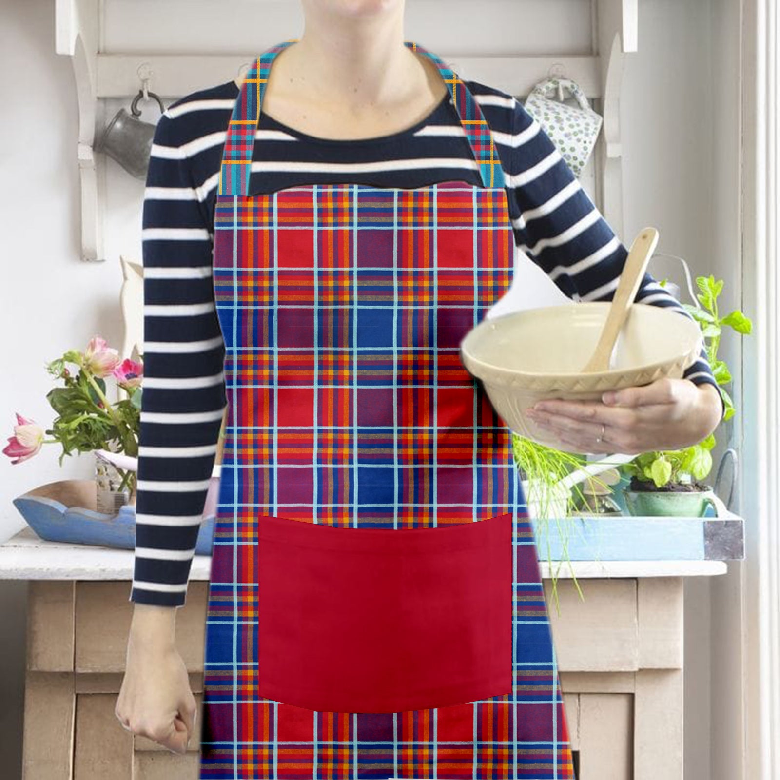 Lushomes Apron for Women, Red Checks Kitchen Apron for Men, Cooking Apron, apron for kitchen, kitchen dress for cooking,  Adjustable Buckle and Solid Pocket, Size 60x80 cms, Pkof1