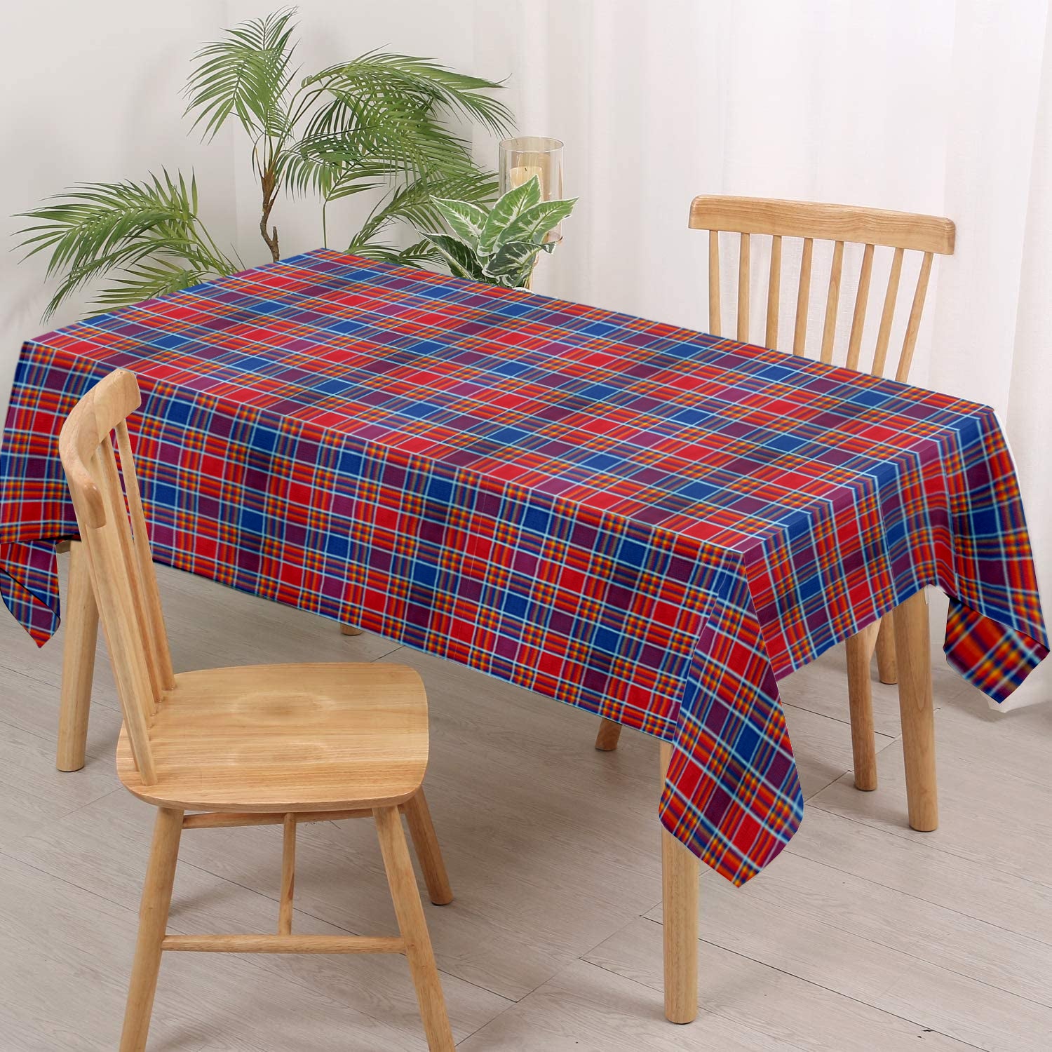 Lushomes table cloth Cotton, center table cover, table cloth for centre table, Also Used As table cloth for study table, Red Checks Table Cover with 1 Cms Hem (Pk of 1, Size: 36x60 Inch, 3x5 FT)