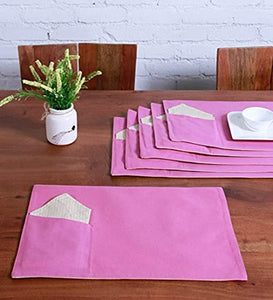 Lushomes table mat and napkins for dining table Set of 12, Fancy Table Mats Online with Pocket and Printed Cloth Napkins, Purple and Beige  (6 Pc Placemats,13x19 Inces + 6 Pcs of Napkins, 16x16 Inches)