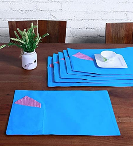 Lushomes table mat and napkins for dining table Set of 12, Fancy Table Mats Online with Pocket and Printed Cloth Napkins, Blue and Purple  (6 Pc Placemats,13x19 Inces + 6 Pcs of Napkins, 16x16 Inches)