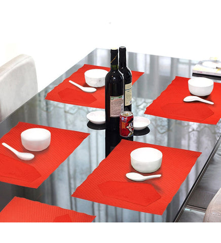 Lushomes table mats and Dinner Napkin set of 12,  Red Colour, Set of 6 Cotton Mats in Size 13x19 Inches & 6 Plain Cotton Napkins in Size 18x18 Inches (Red, Set of 12)