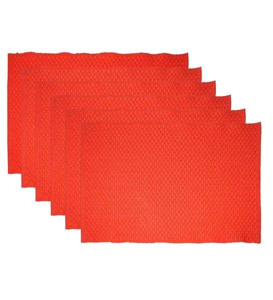 Lushomes table mats and Dinner Napkin set of 12,  Red Colour, Set of 6 Cotton Mats in Size 13x19 Inches & 6 Plain Cotton Napkins in Size 18x18 Inches (Red, Set of 12)