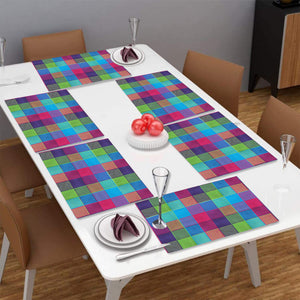 Lushomes Table Mat, Multi Checks design Dining Table Mat, table mats set of 6, Also Used as kitchen mat, fridge mat, cupboard sheets for wardrobe, Fused Texture (Pack of 6, 13x18 Inches, 33x48 Cms)