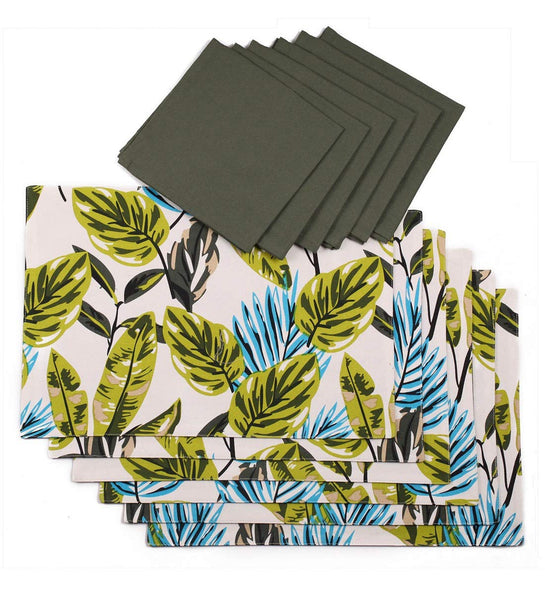 Lushomes table mat and napkins for dining table Set of 12, Forest, Printed 6 Reversible Cotton Table Placemats of Size 13x19 Inches & 6 Cotton Table Napkins of Size 16x16 Inches (Set of 12)