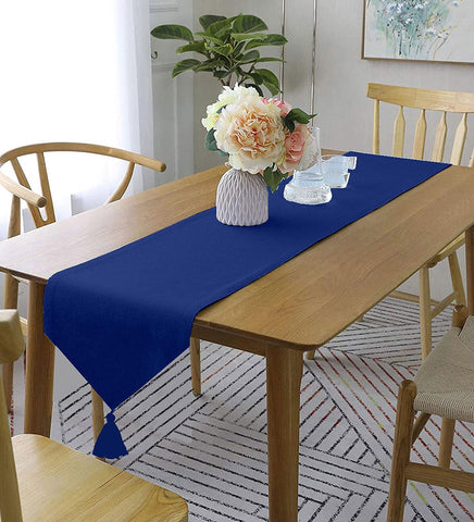 Lushomes Ink Blue Classic Cotton Dining Table Runner with Coordinating Cotton Tassel, table runner for 6 seater dining table, for centre table,  for dining table (Single Pc, 13” x 72”, 33 x 183 Cms)