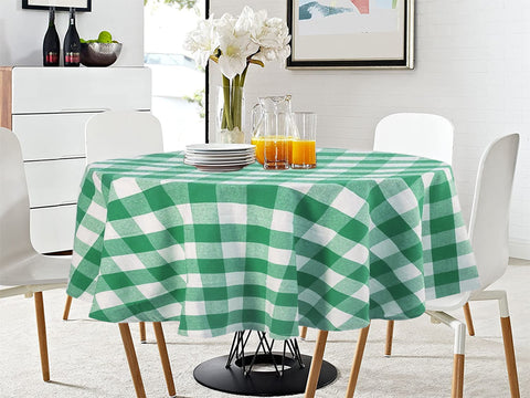 Lushomes Table Cloth, Cotton table cloth, round table cover, Green Checks sheet, used for Study, Dastarkhan,Tea, Cyclinder Cover, teapoy (Size 40 Inch Round, 2 Seater Round/Oval Dining Table Cloth)