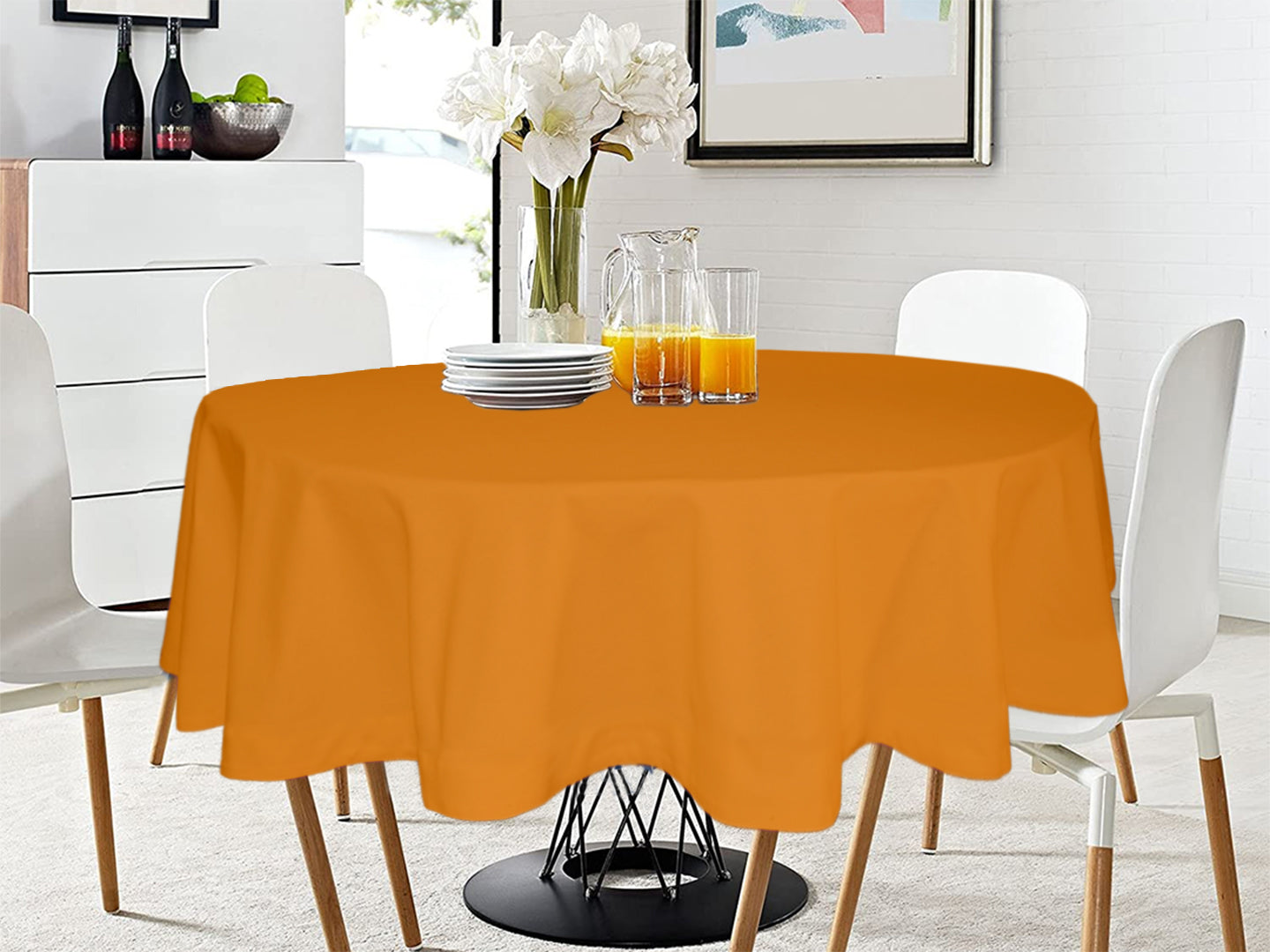 Lushomes Table Cloth, Cotton table cloth, round table cover, Orange table sheet, used for Study, Dastarkhan, Tea, Cyclinder Cover, teapoy (Size 40 Inch Round, 2 Seater Round/Oval Dining Table Cloth)