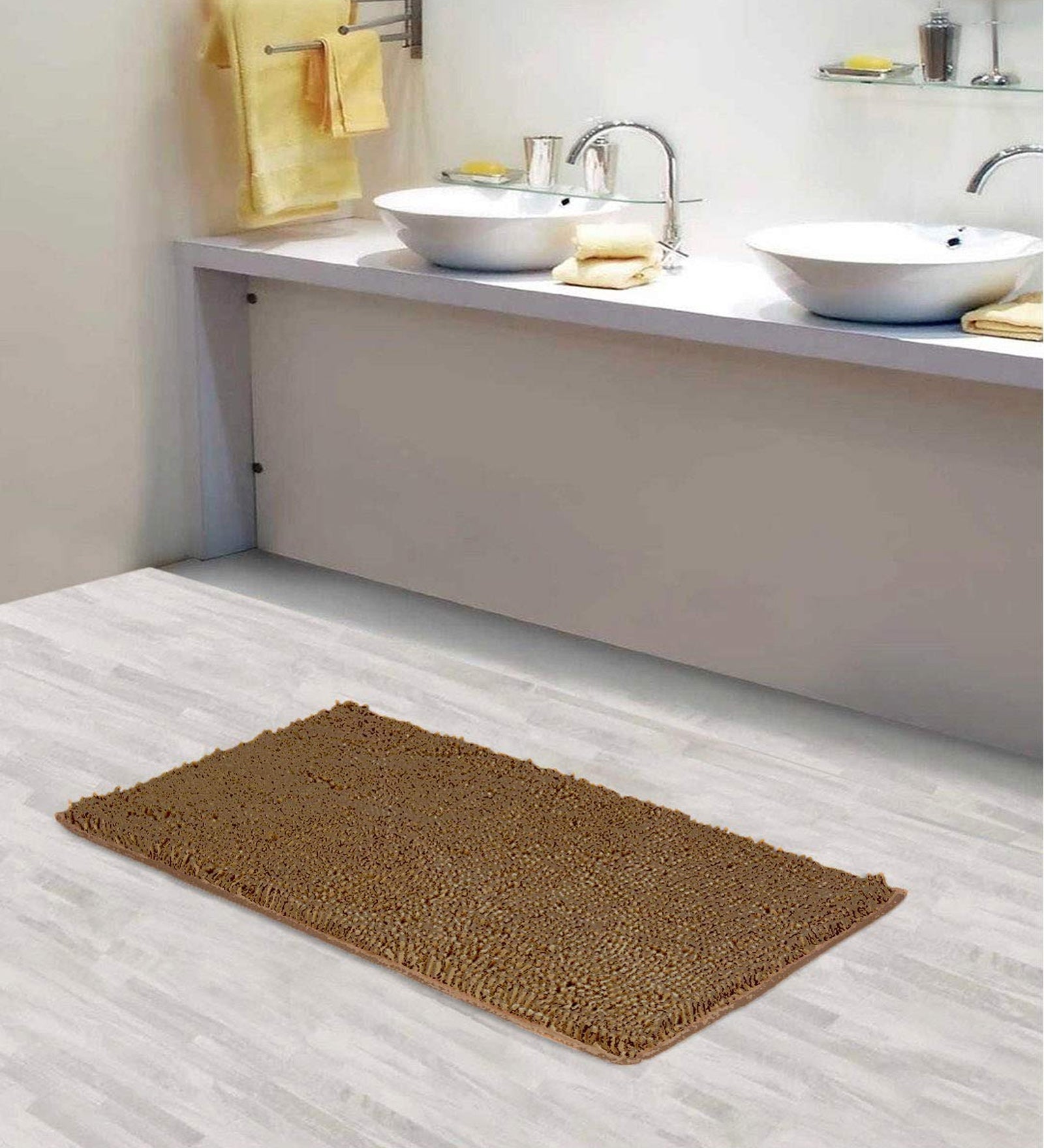 Lushomes Bathroom Mat, 2200 GSM Floor, bath mat Mat with High Pile Microfiber, anti skid mat for bathroom Floor, bath mat Non Slip Anti Slip, Premium Quality (16 x 24 Inch, Single Pc, Beige)