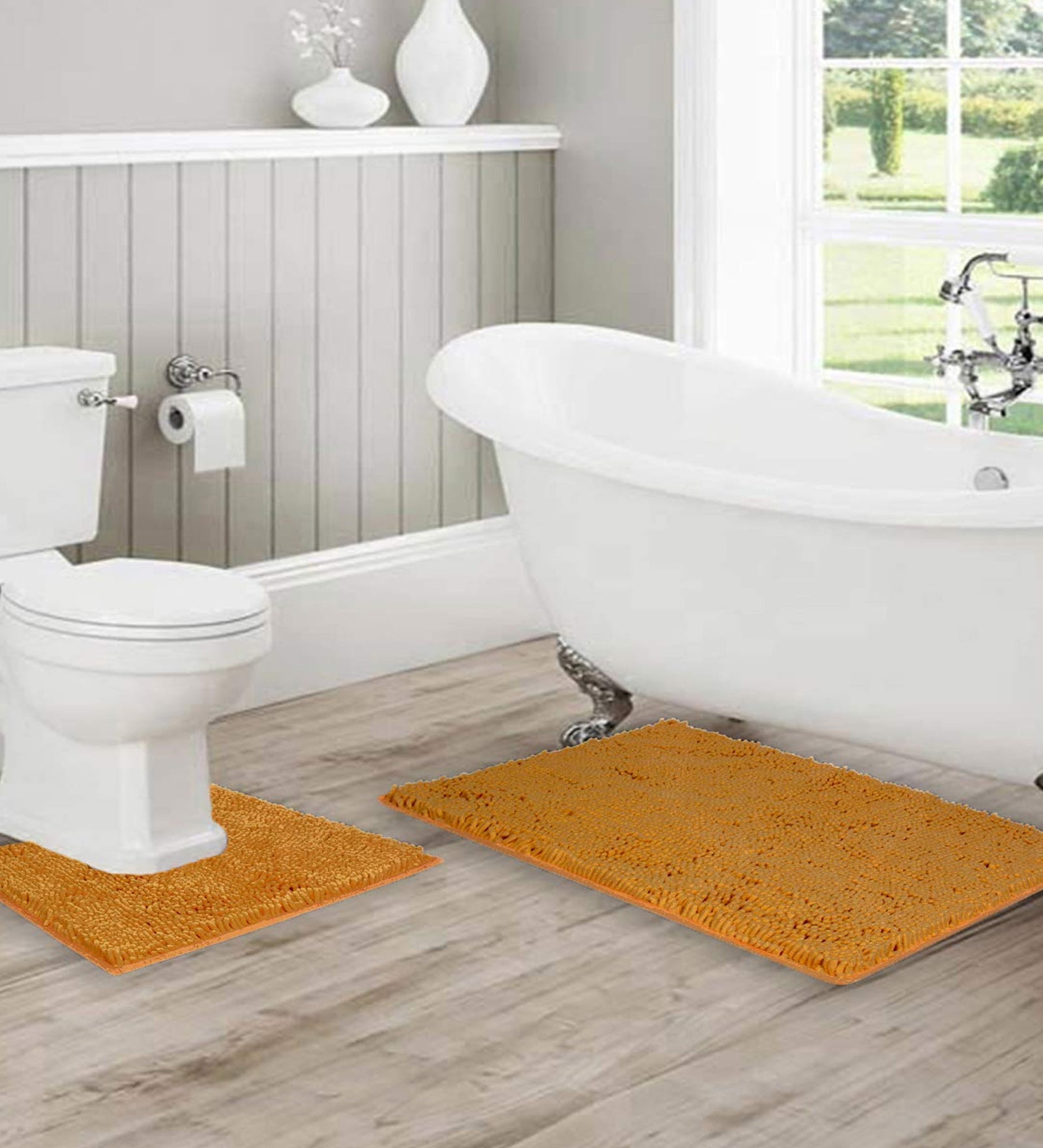 Lushomes Bathroom Mat, 2200 GSM Floor, bath mat Mat with High Pile Microfiber, anti skid mat for bathroom Floor, bath mat Non Slip Anti Slip, Premium Quality (16 x 24 Inch, Single Pc, Light Brown)