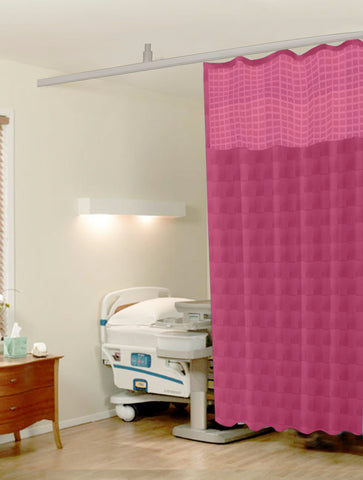Hospital Partition Curtains, Clinic Curtains Size 4 FT W x 7 ft H, Channel Curtains with Net Fabric, 100% polyester 8 Rustfree Metal Eyelets and 8 Plastic Hook, Pink Checks Design, (4x7 FT, Pk of 1)