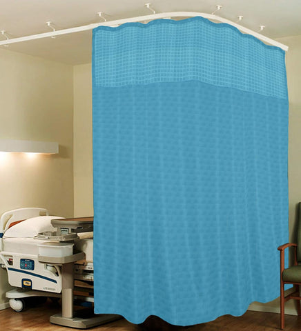Hospital Partition Curtains, Clinic Curtains Size 8 FT W x 7 ft H, Channel Curtains with Net Fabric, 100% polyester 16 Rustfree Metal Eyelets  16 Plastic Hook, Sky Blue Checks, (8x7 FT, Pk of 1)