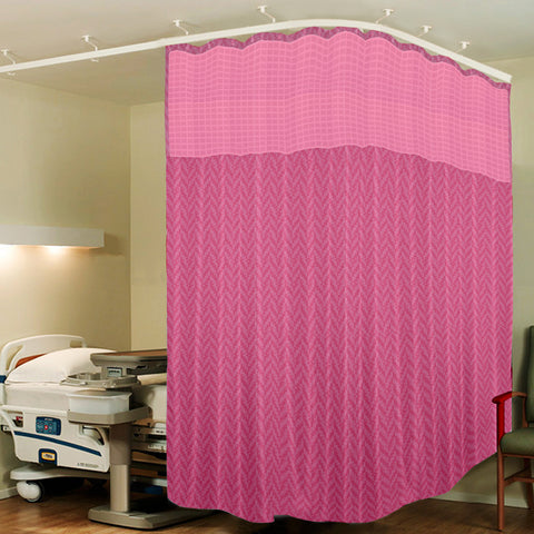 Hospital Partition Curtains, Clinic Curtains Size 12 FT W x 7 ft H, Channel Curtains with Net Fabric, 100% polyester 24 Rustfree Metal Eyelets 24 Plastic Hook, Pink Zig Zag, (12x7 FT, Pk of 1)