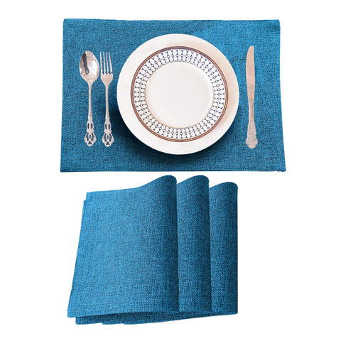 Lushomes Jute Table Mat, Turquoise Blue Dining Table Mat, table mats set of 4, Also Used as kitchen mat, fridge mat, cupboard sheets for wardrobe, Jute Place mats (Pack of 4, 12x18 Inches, 30x45 Cms)